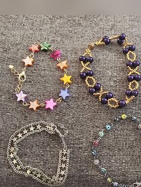 Clearance Sale! Colorful Star Bracelets Lot- Multicolor Enamel And Beads